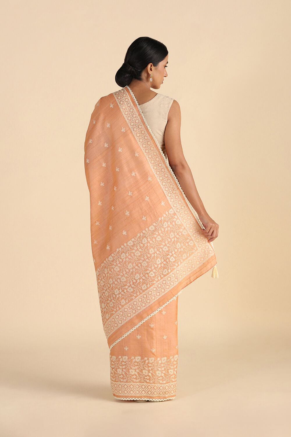 Light Orange Embroidered Pure Tussar Saree image number null