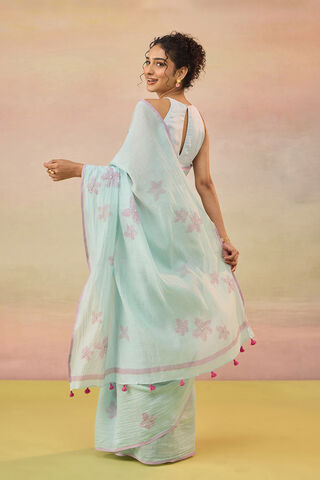 Light Blue Bengal Pure Silk Cotton Hand Painted Embroidered Saree thumbnail image number null