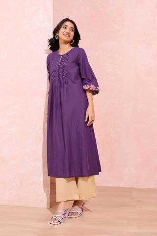 Dark Violet Cotton Viscose Embroidered Kurta image number