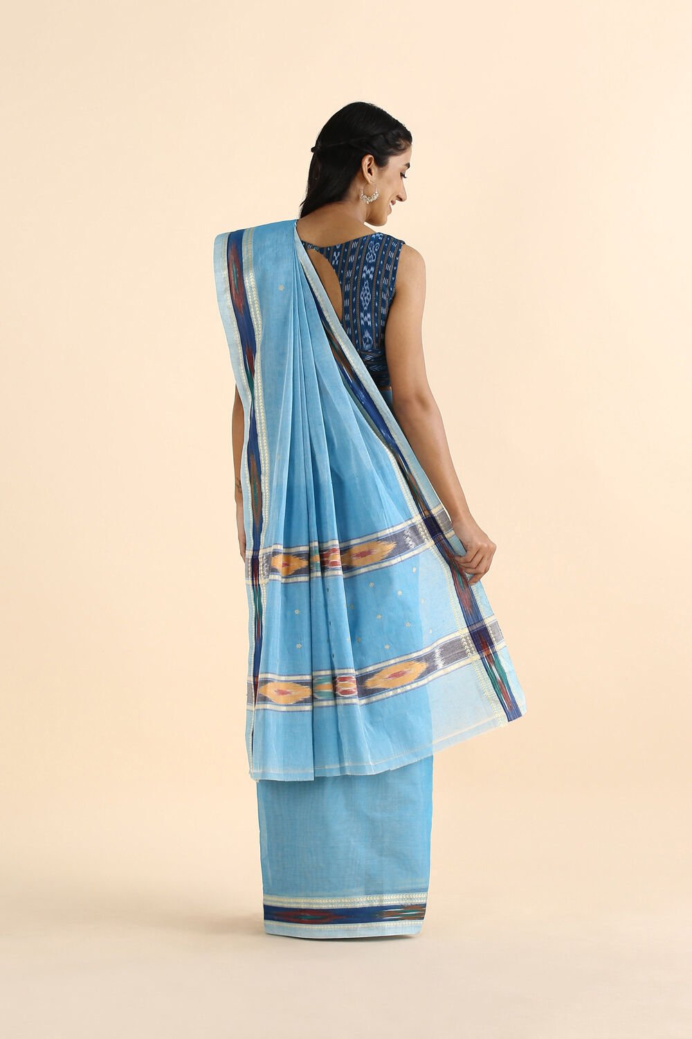 Blue Pure Cotton Pochampalli Ikat Saree image number null