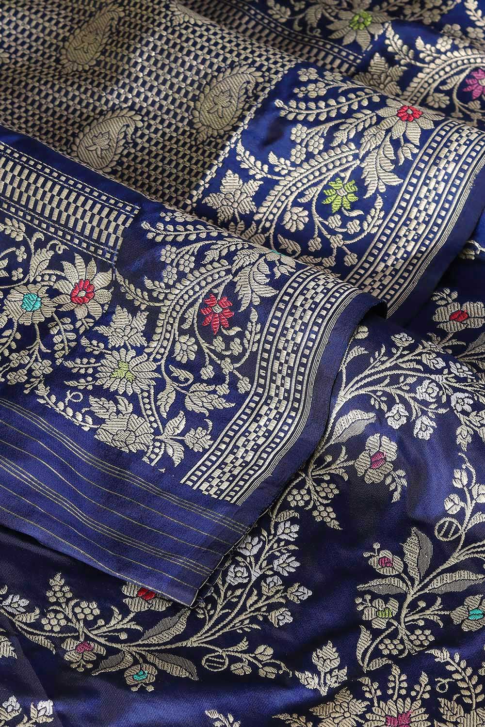 Navy Blue Pure Silk Kadwa Banarasi Saree image number null