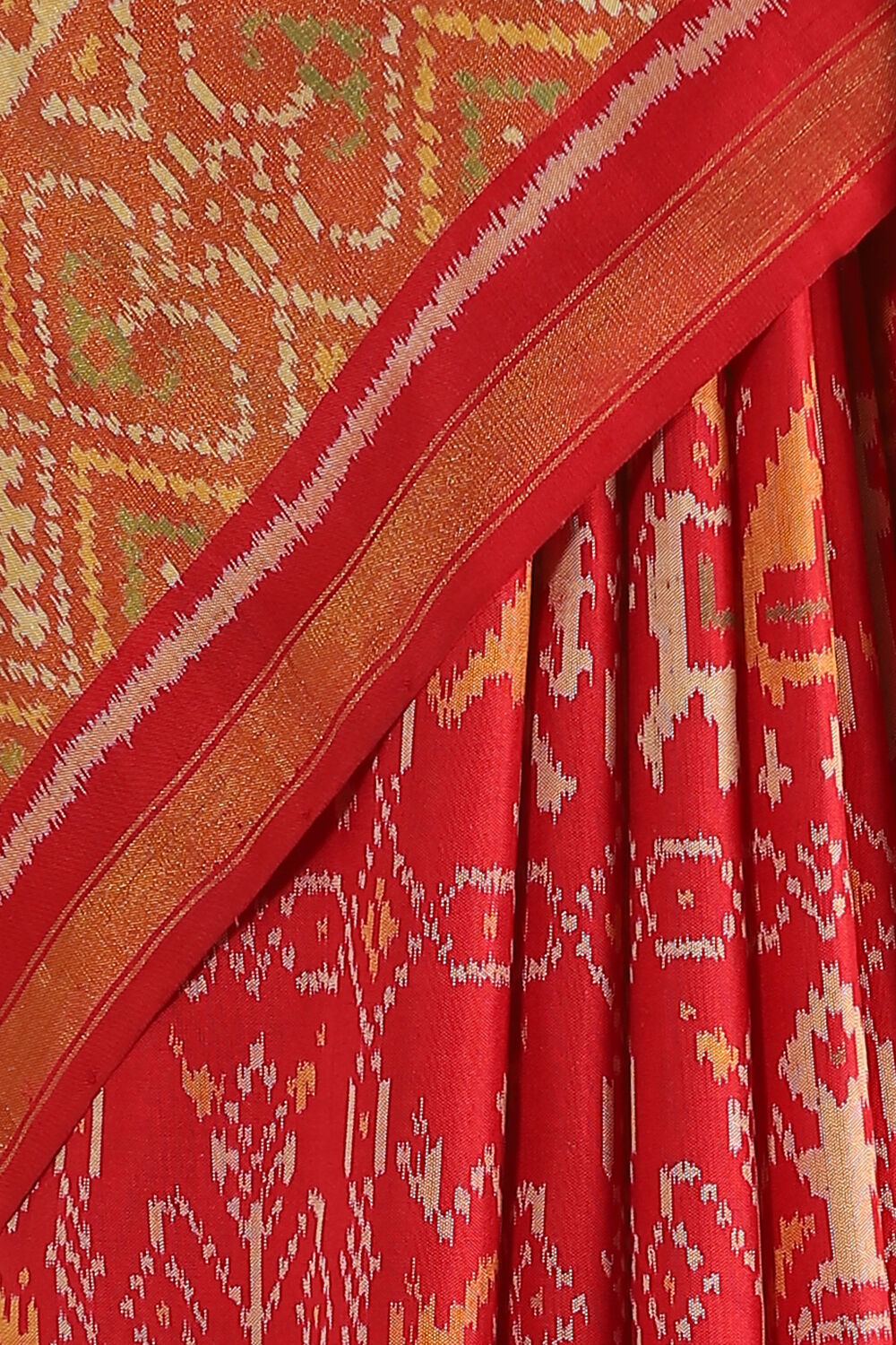 Red Handwoven Rajkot Patola Ikat Pure Silk Saree image number null