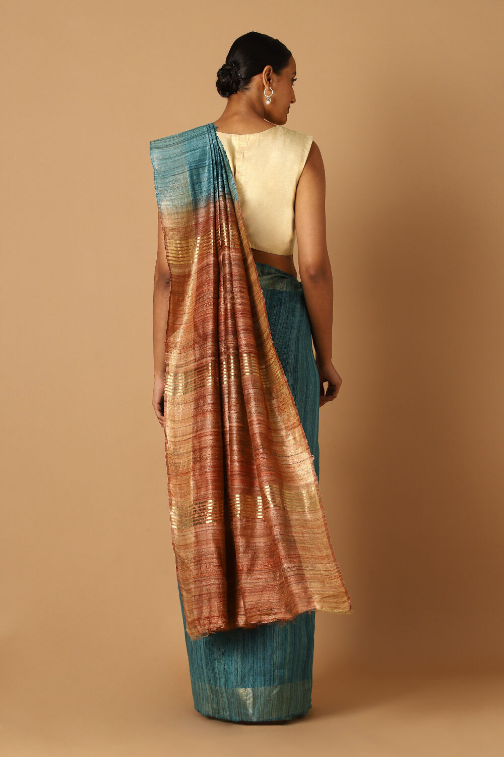 Blue Pure Tussar Silk Tie and Dye Saree image number null