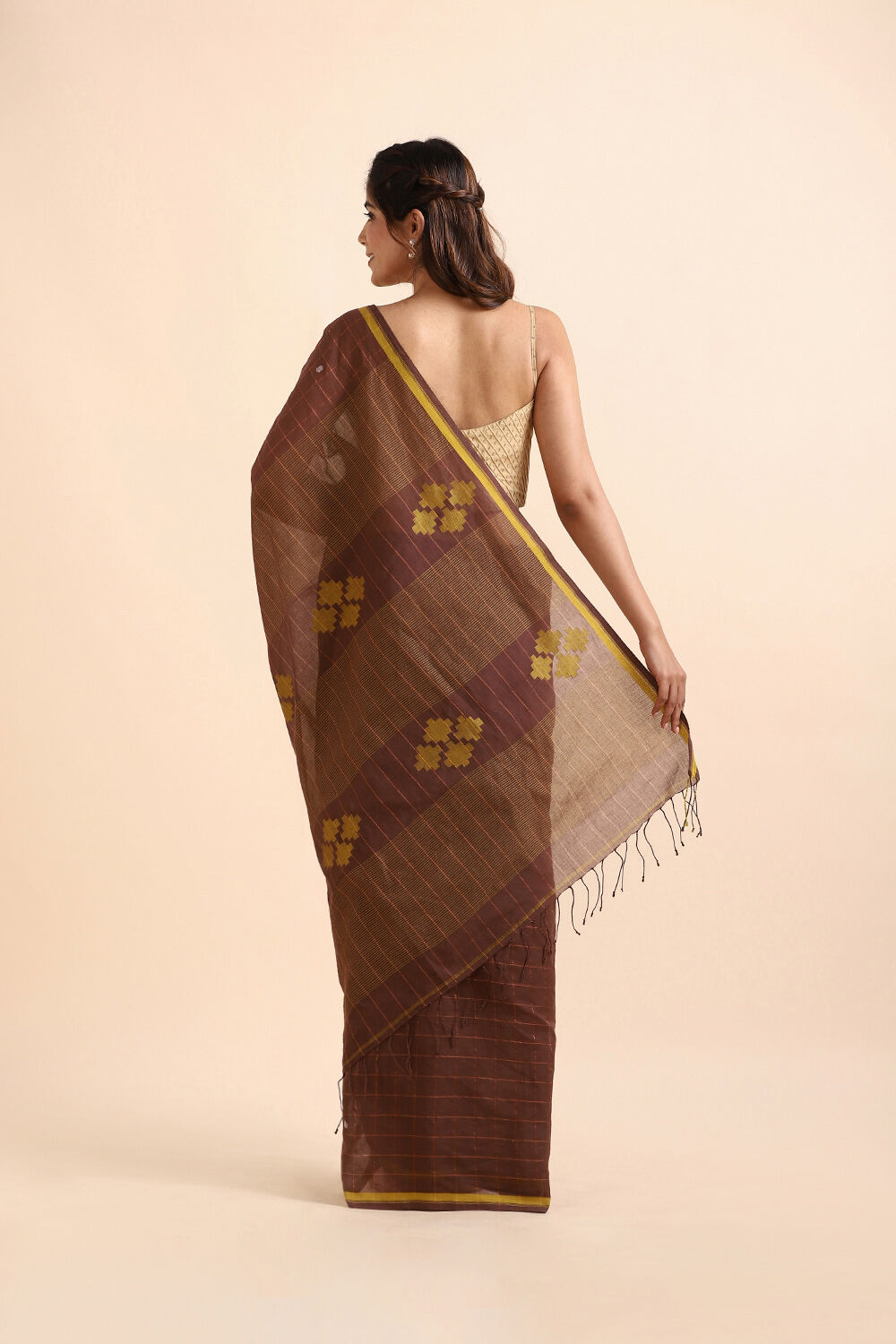 Brown Pure Cotton Jamdani Saree image number null