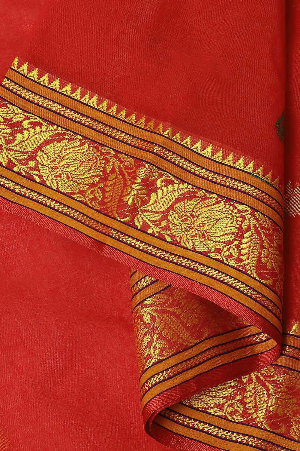 Red Pure Cotton Jamdani Saree image number null