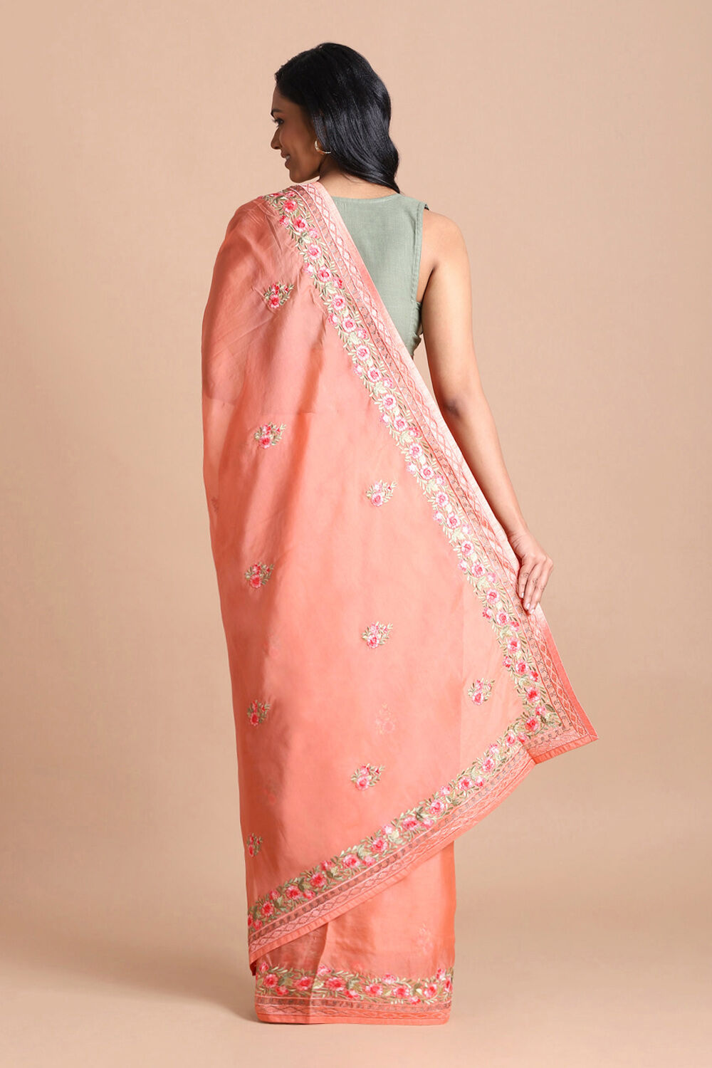 Light Pure Pink Embroidered Saree image number null