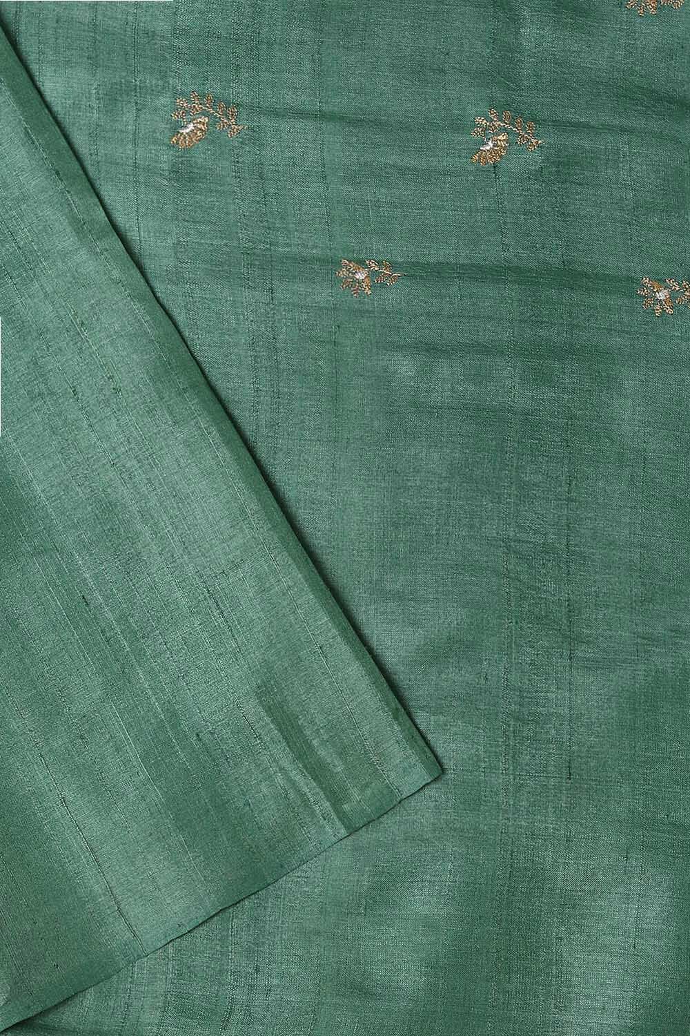 Dark Green Tussar Embroidered Unstitched Suit Set image number null