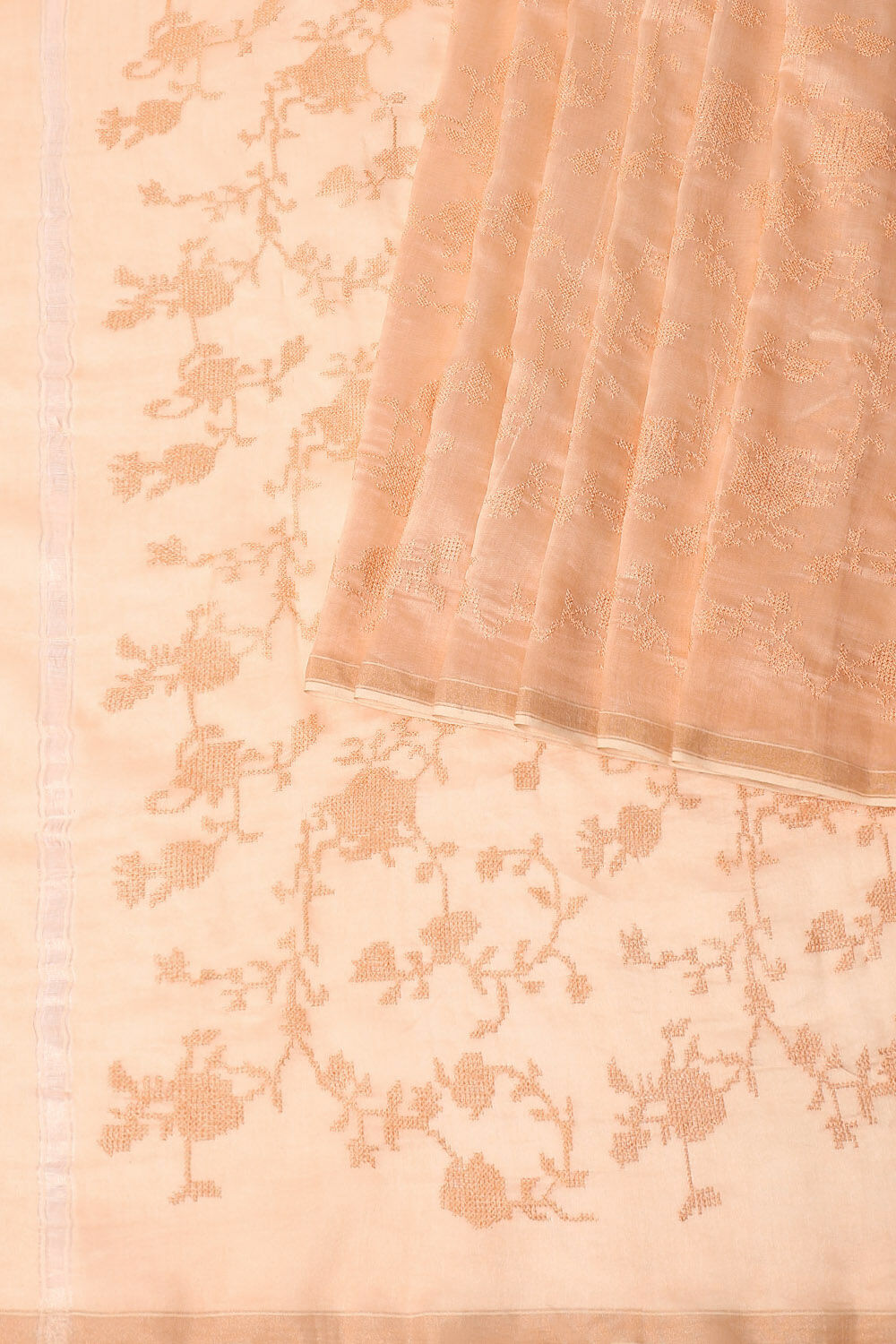 Light Orange Pure Silk Cotton Embroidered Saree image number null