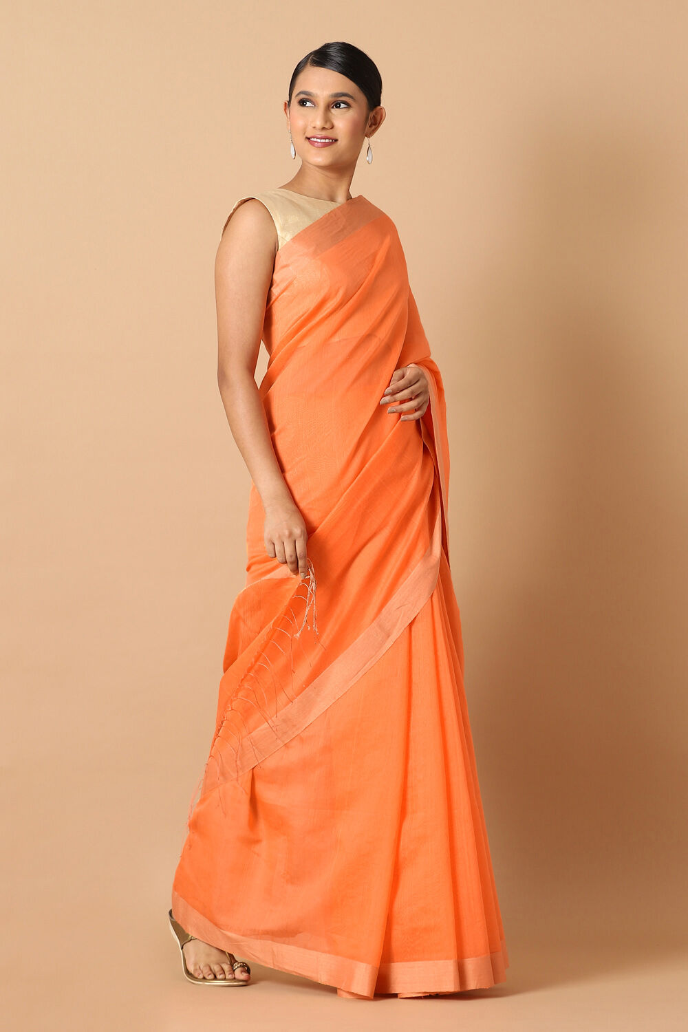 Light Orange Pure Silk Cotton Jamdani Saree image number null