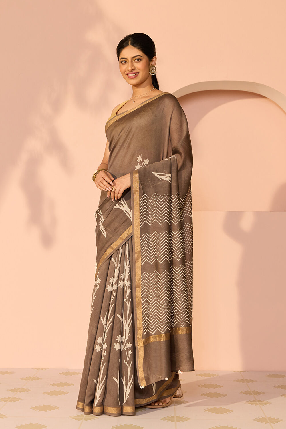 Grey Bagru Bagru Block Printed Pure Silk Cotton Saree image number null