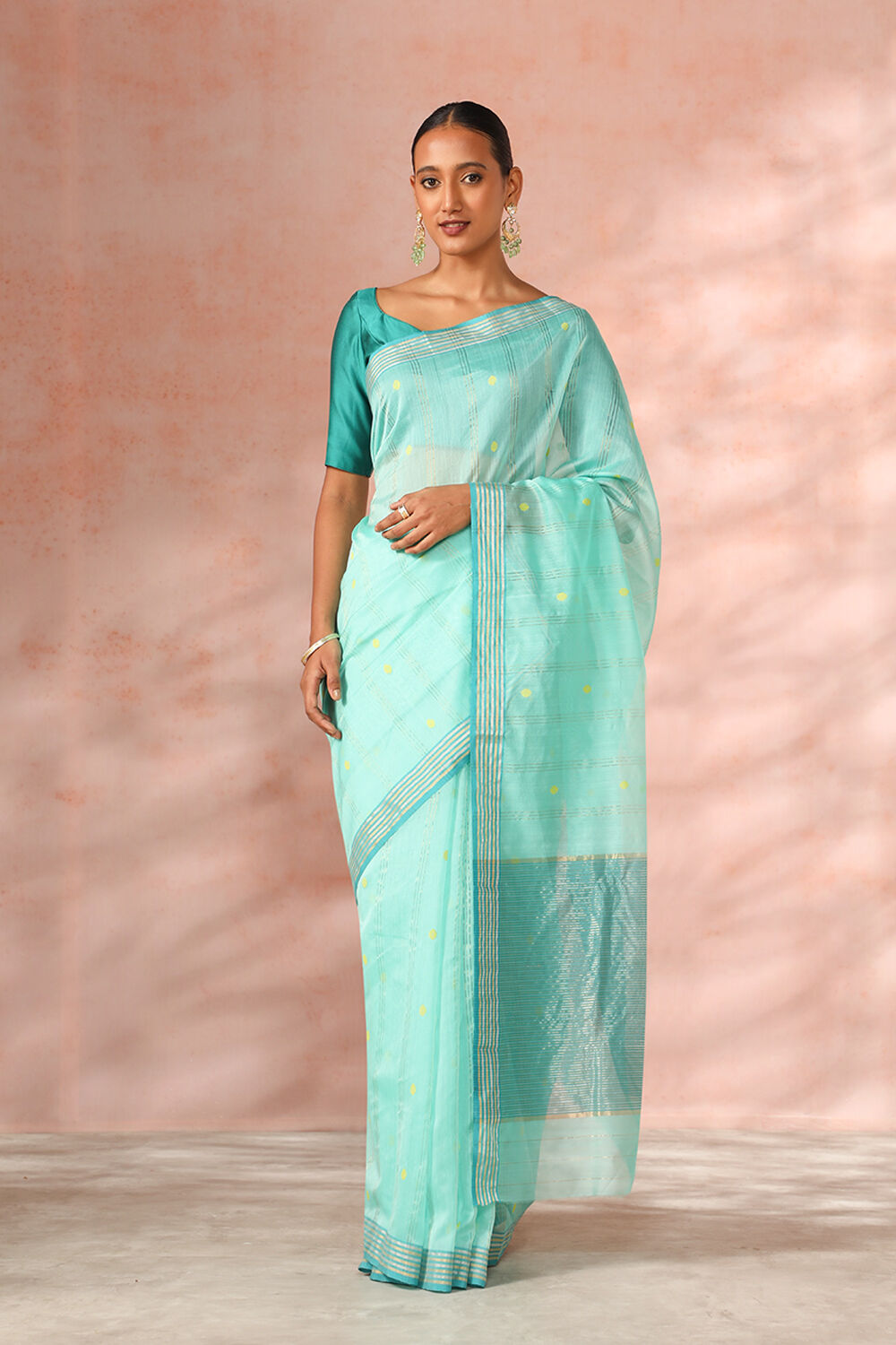 Light Green Chanderi Pure Silk Woven Saree image number null
