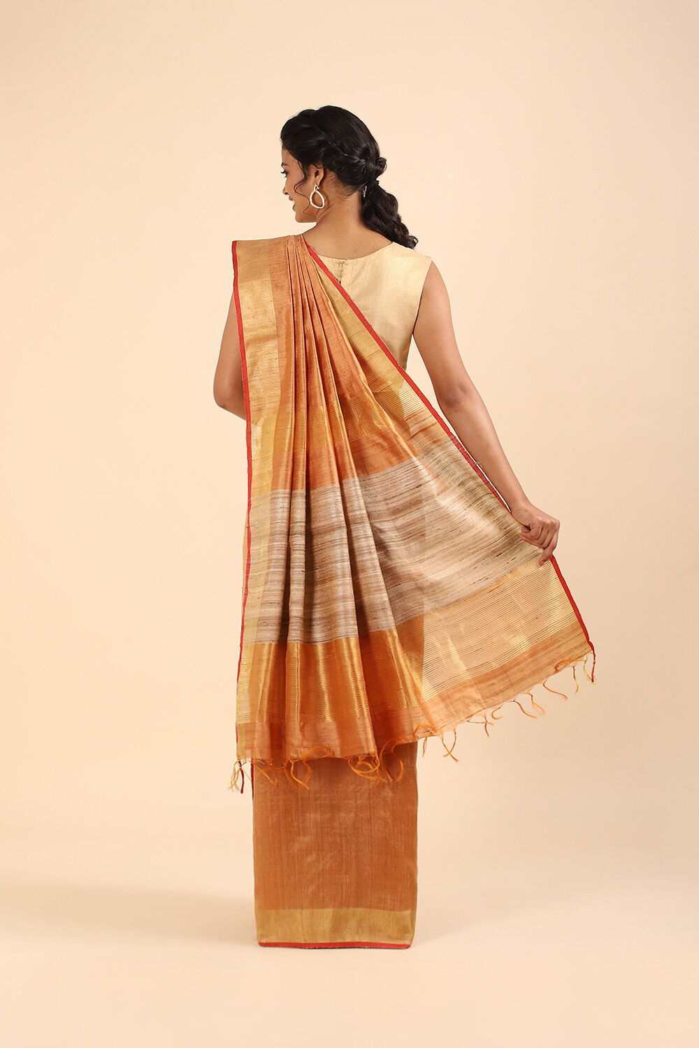 Light Orange Pure Tussar Silk Bhagalpuri Saree image number null