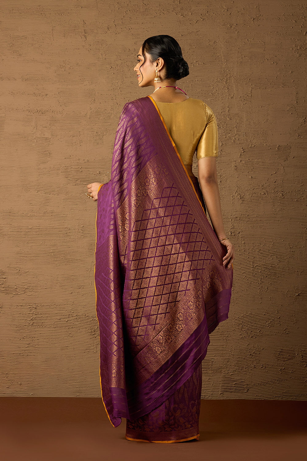 Violet Woven Pure Silk Crepe Saree image number null