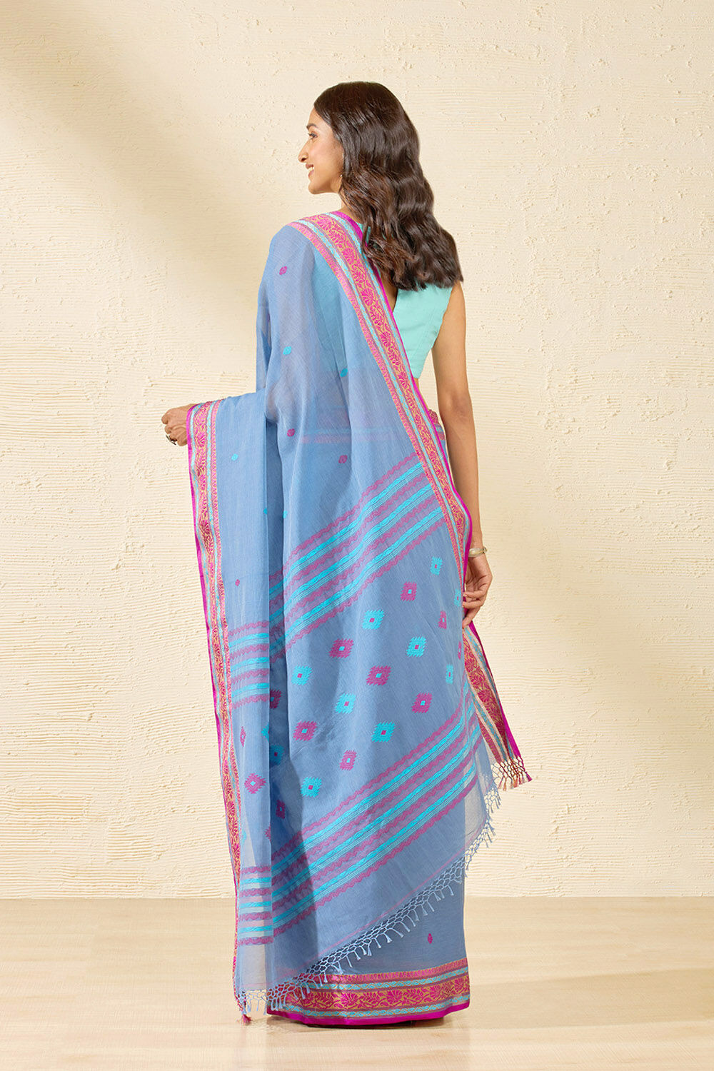 Blue Bengal Pure Cotton Jamdani Saree image number null