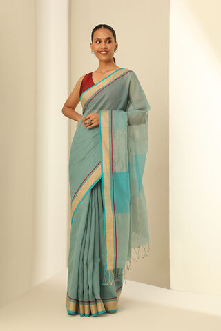 Light Green Pure Silk Cotton Woven Bengali Saree thumbnail image number null