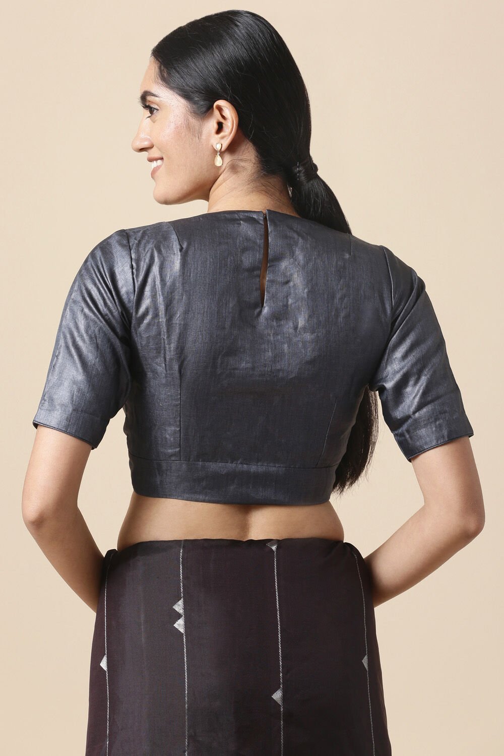 Steel Grey Tussar Blouse image number null