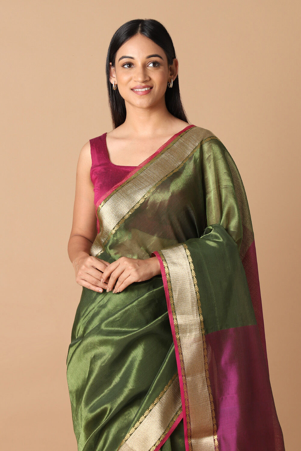 Green Pure Cotton Tissue Maheswari Saree image number null