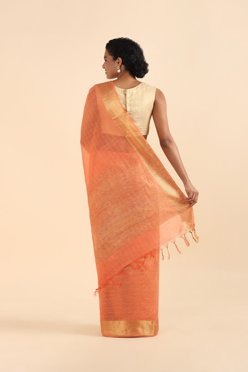Light Orange Pure Silk Woven Saree image number null