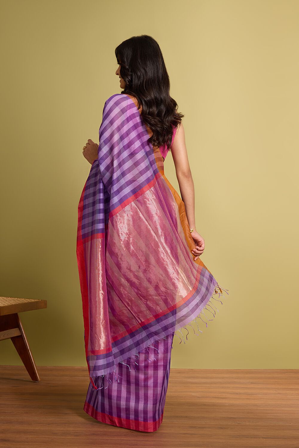 Purple Woven Pure Silk Cotton Maheshwari Saree image number null