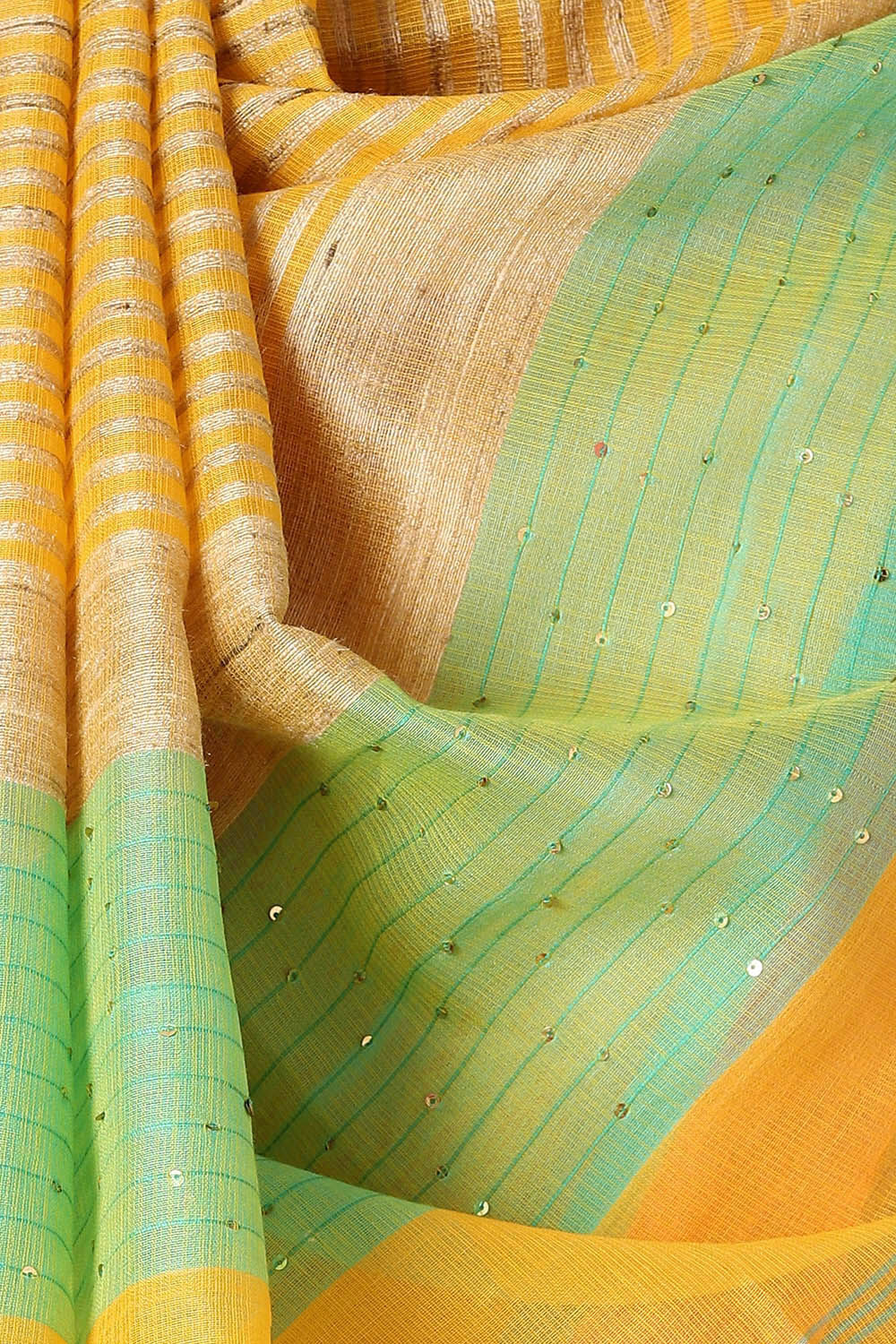 Yellow Pure Silk Cotton Bengal Saree image number null