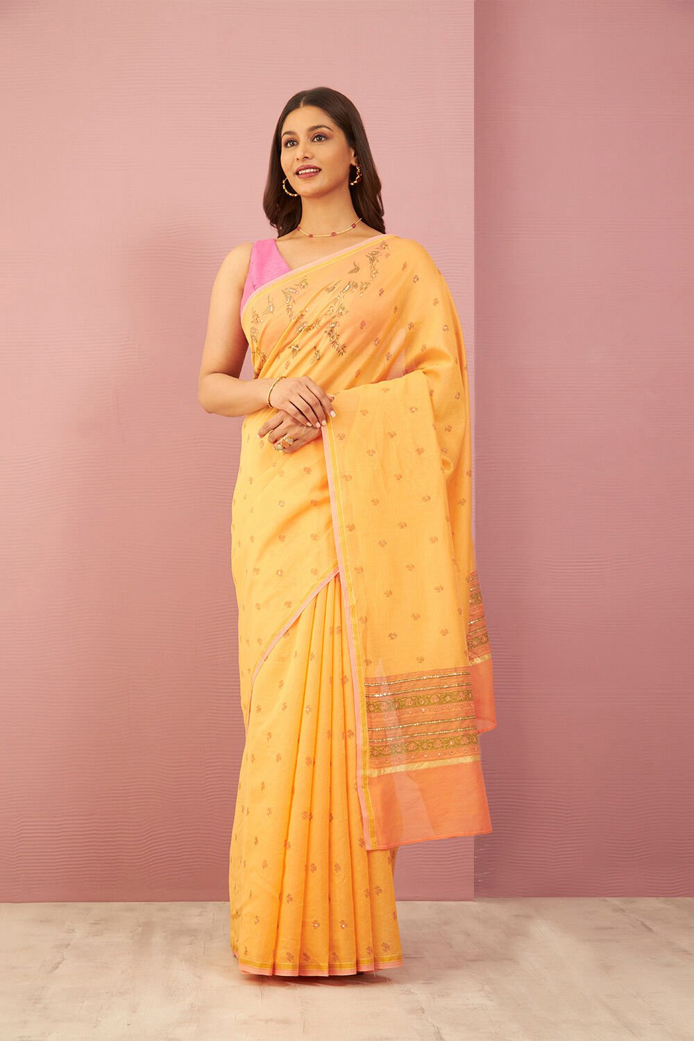 Orange Contemporary Pure Silk Cotton Printed Sanganeri Saree image number null