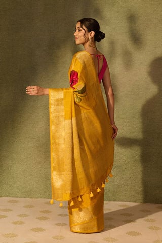 Yellow Pure Viscose Printed Saree thumbnail image number null