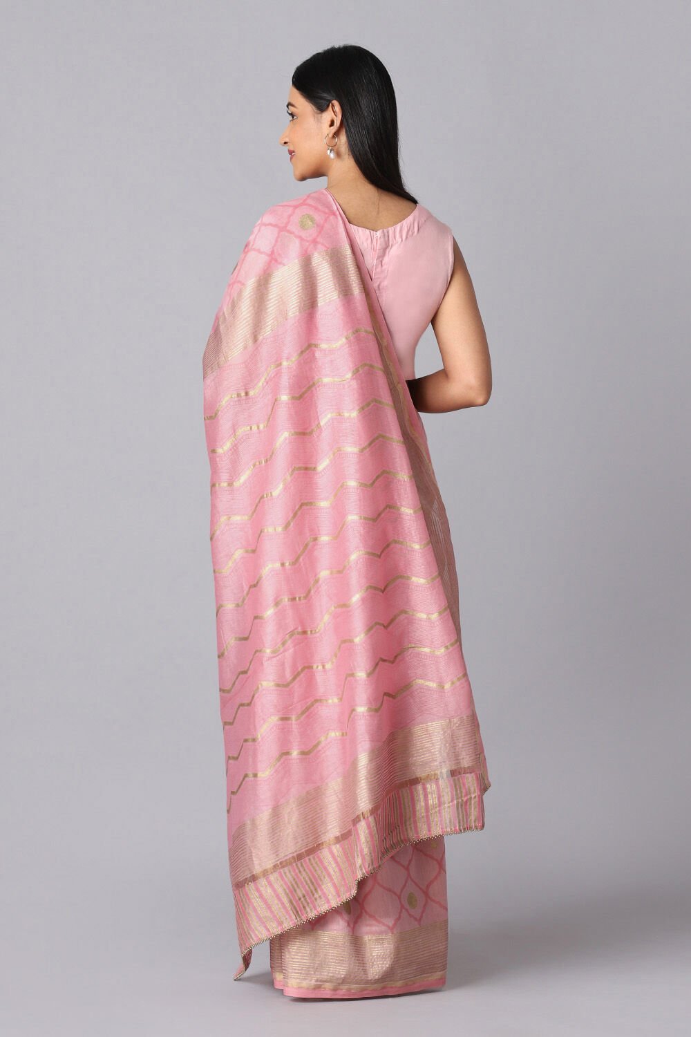 Pink Pure Silk Cotton Hand Printed Saree image number null