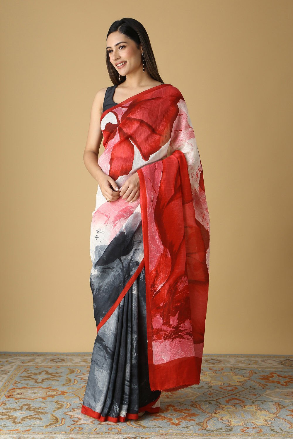 Multicolored Pure Silk Linen Printed Saree image number null