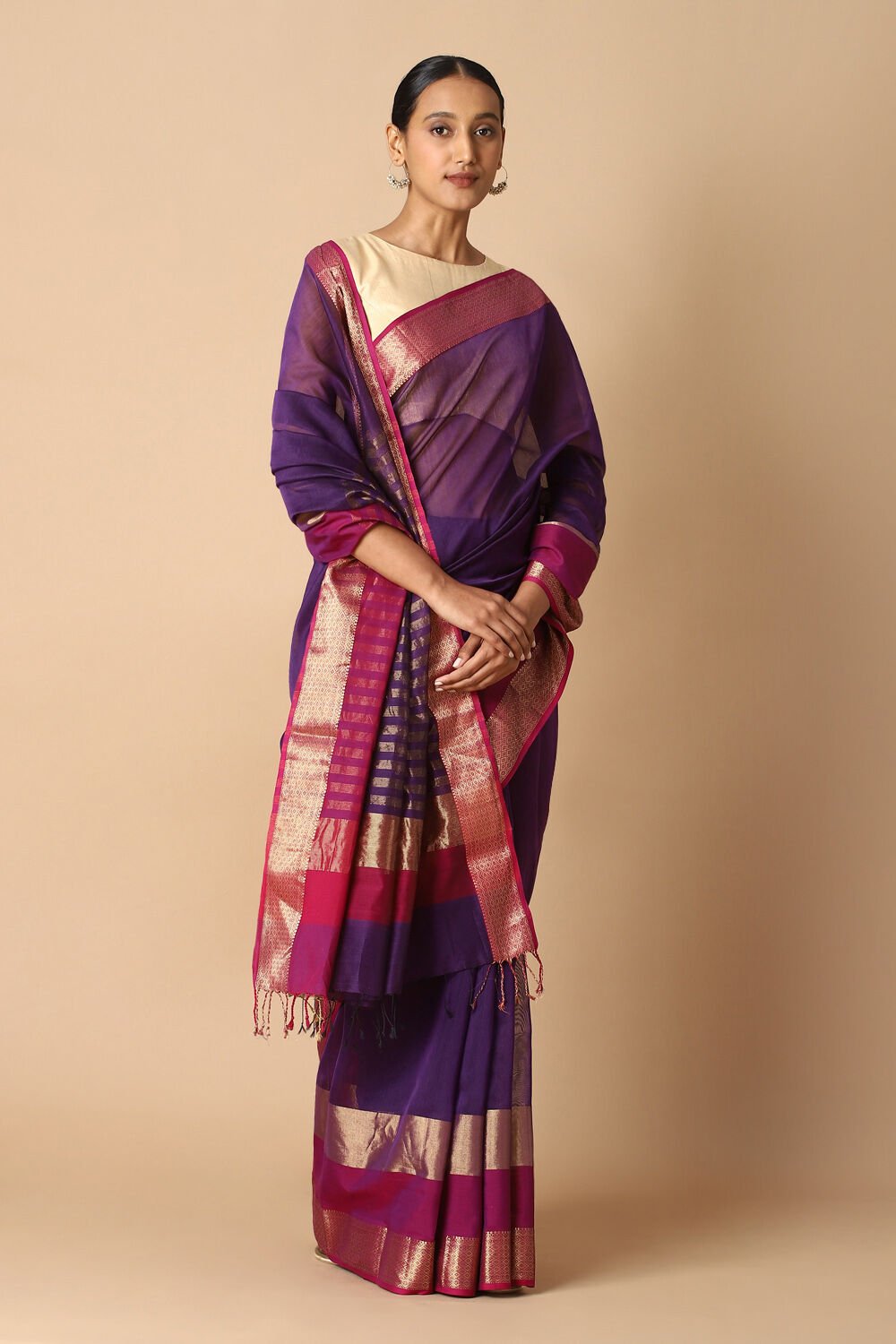 Violet Pure Silk Cotton Maheswari Saree image number null
