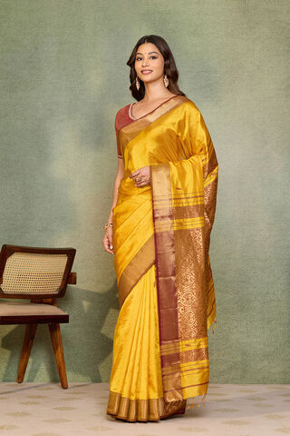 Yellow Woven Pure Silk Maheshwari Saree thumbnail image number null
