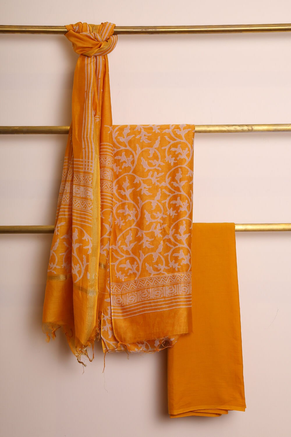 Yellow Pure Silk Cotton Suit Set image number null