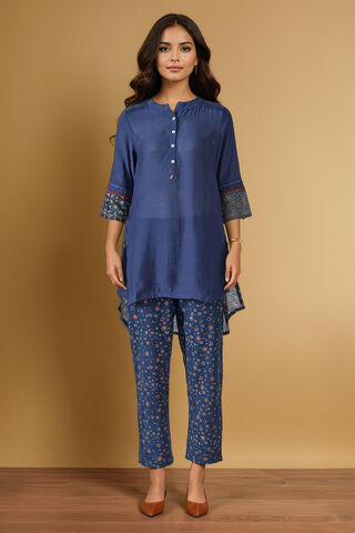 Blue Pure Silk Cotton Ajrakh Short Top thumbnail image number null