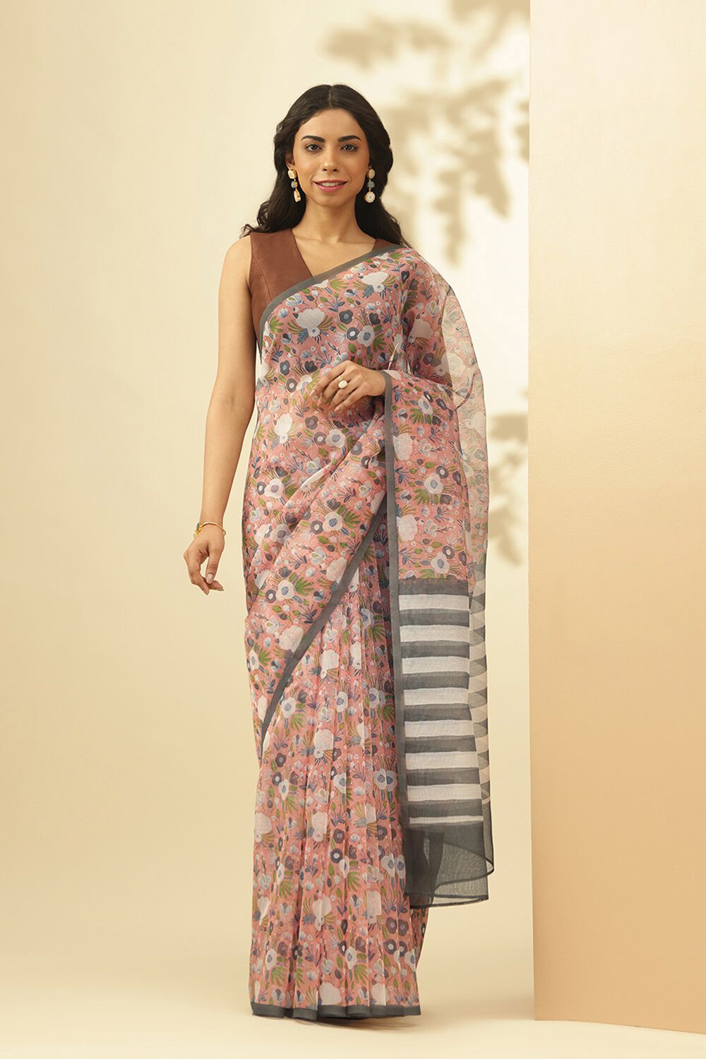 Light Orange Screen printed Pure Silk Cotton Saree image number null