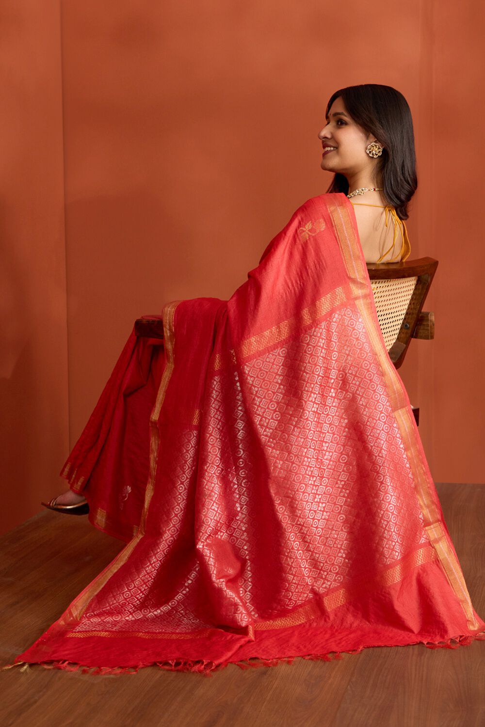 Red Pure Tussar Silk Chattisgarh Woven Saree image number null