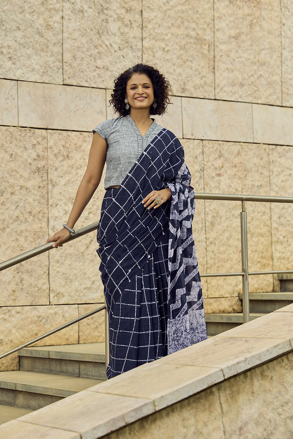 Navy Ujjain Pure Cotton Printed Saree image number null