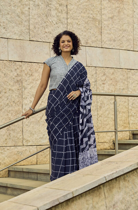 Navy Ujjain Pure Cotton Printed Saree