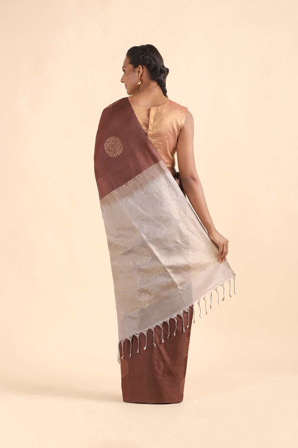 Brown Pure Soft Silk Saree image number null