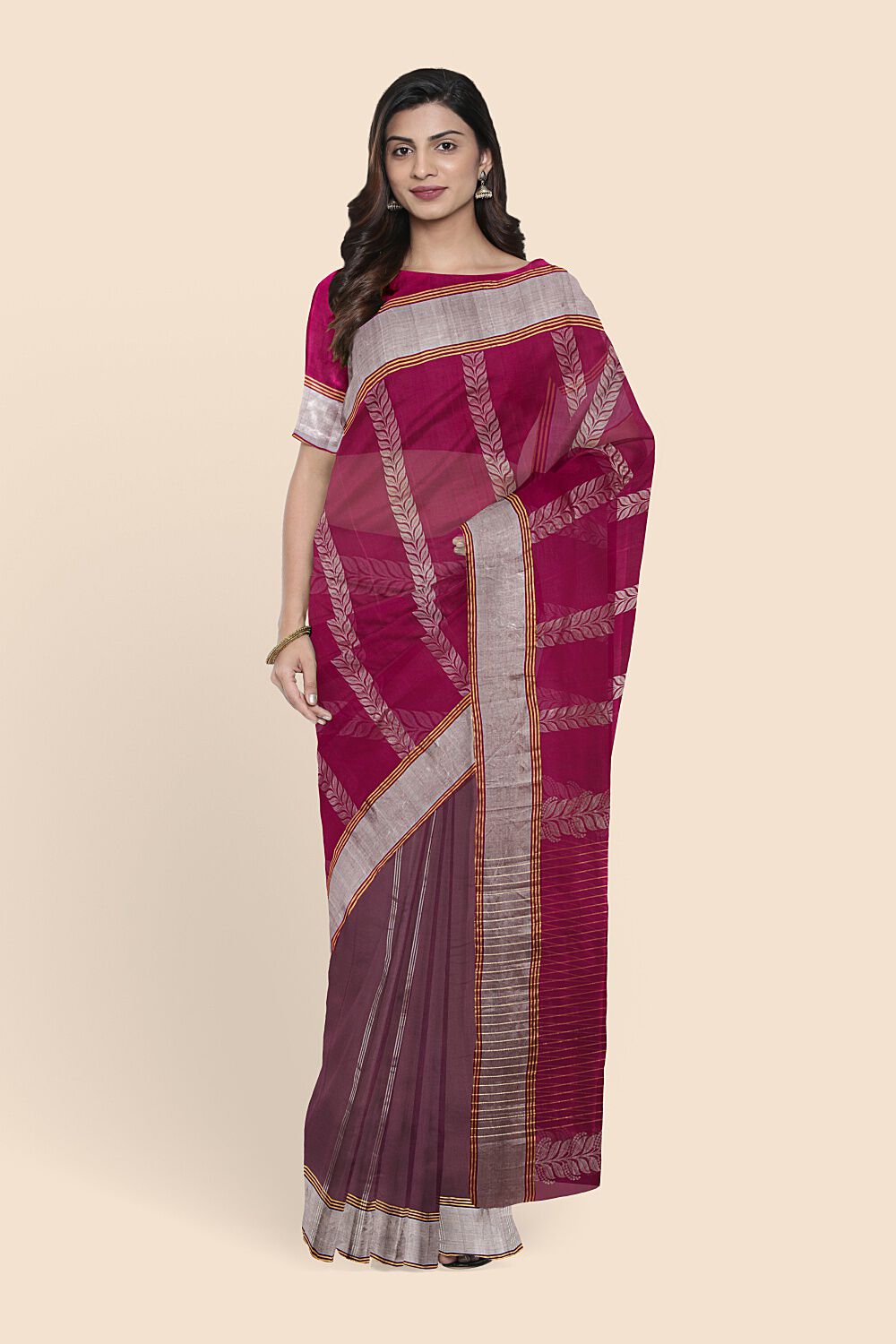 Dark Red Pure Silk South Saree image number null