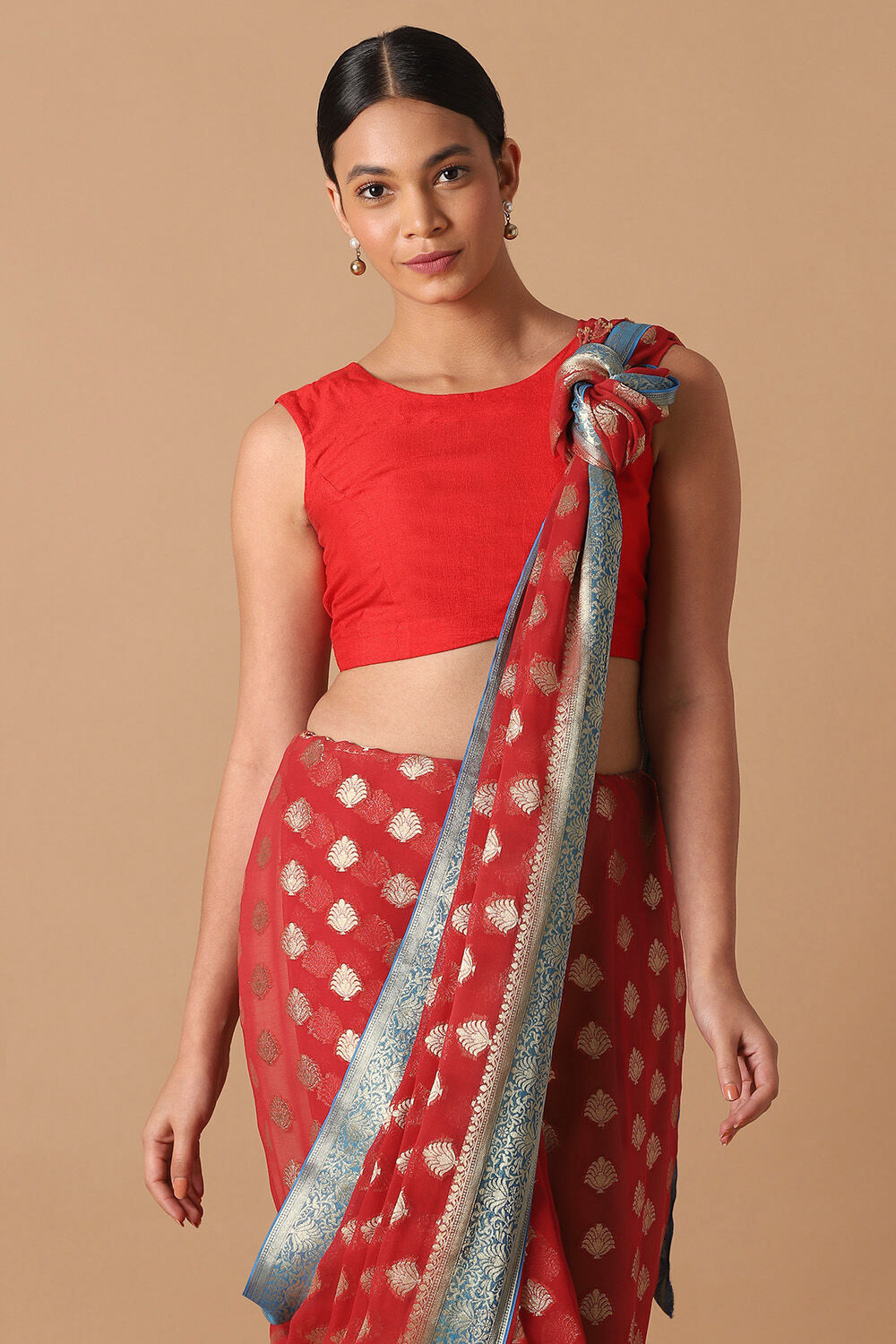 Red Viscose Pure Georgette Banarasi Saree image number null