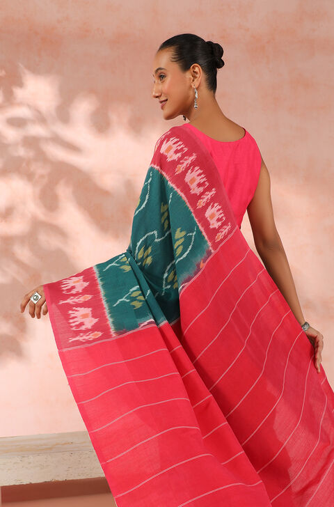 Green Pochampalli Pure Cotton Ikat Saree