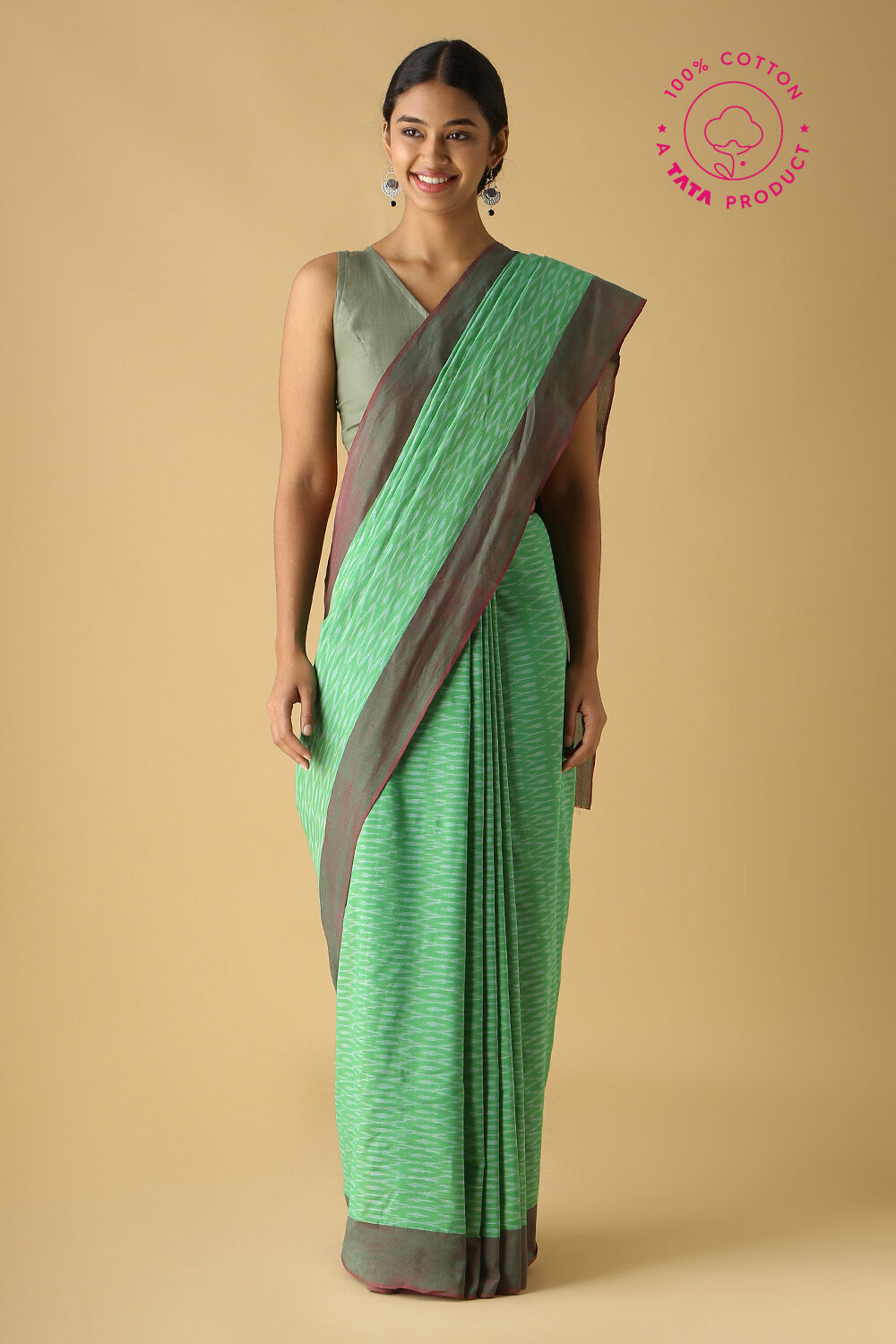 Light Pure Green Cotton Pochampalli Ikat image number null