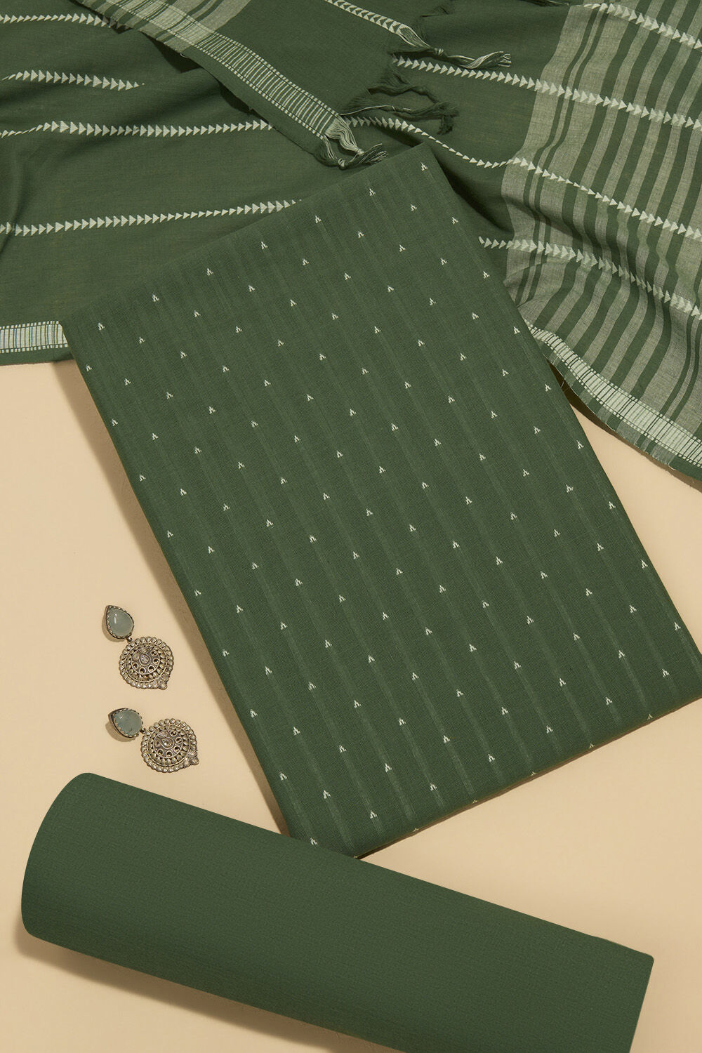 Light Green Woven Pure Cotton Unstitched Suit Set image number null