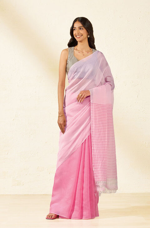Pink Bhagalpur Woven Pure Tussar Viscose Saree