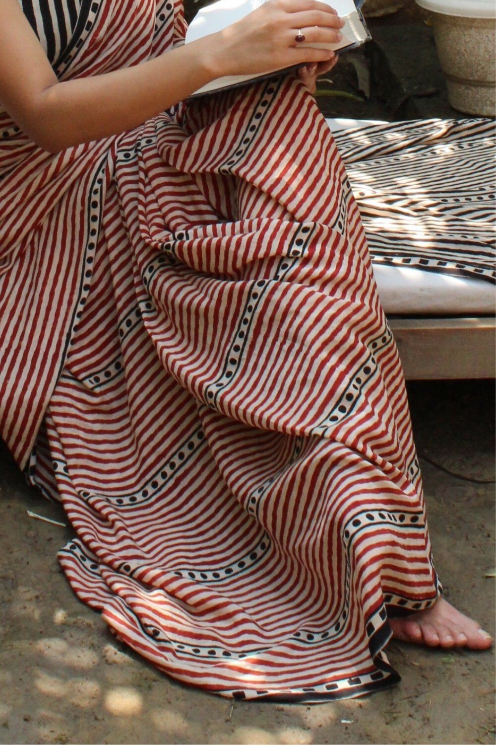 Red Bagru Bagru Block Printed Viscose Saree image number null