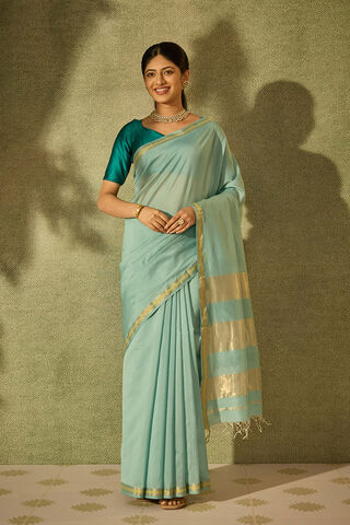 Light Blue Woven Pure Silk Cotton Maheshwar Saree image number