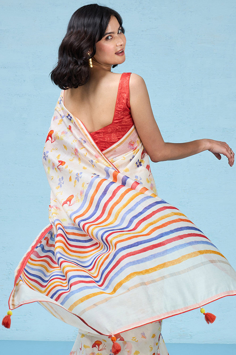 Off White Printed Pure Silk Cotton Saree image number null