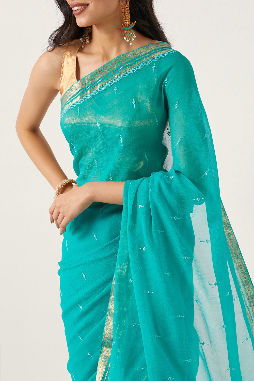 Blue Pure Chiffon Embroidered Saree image number null