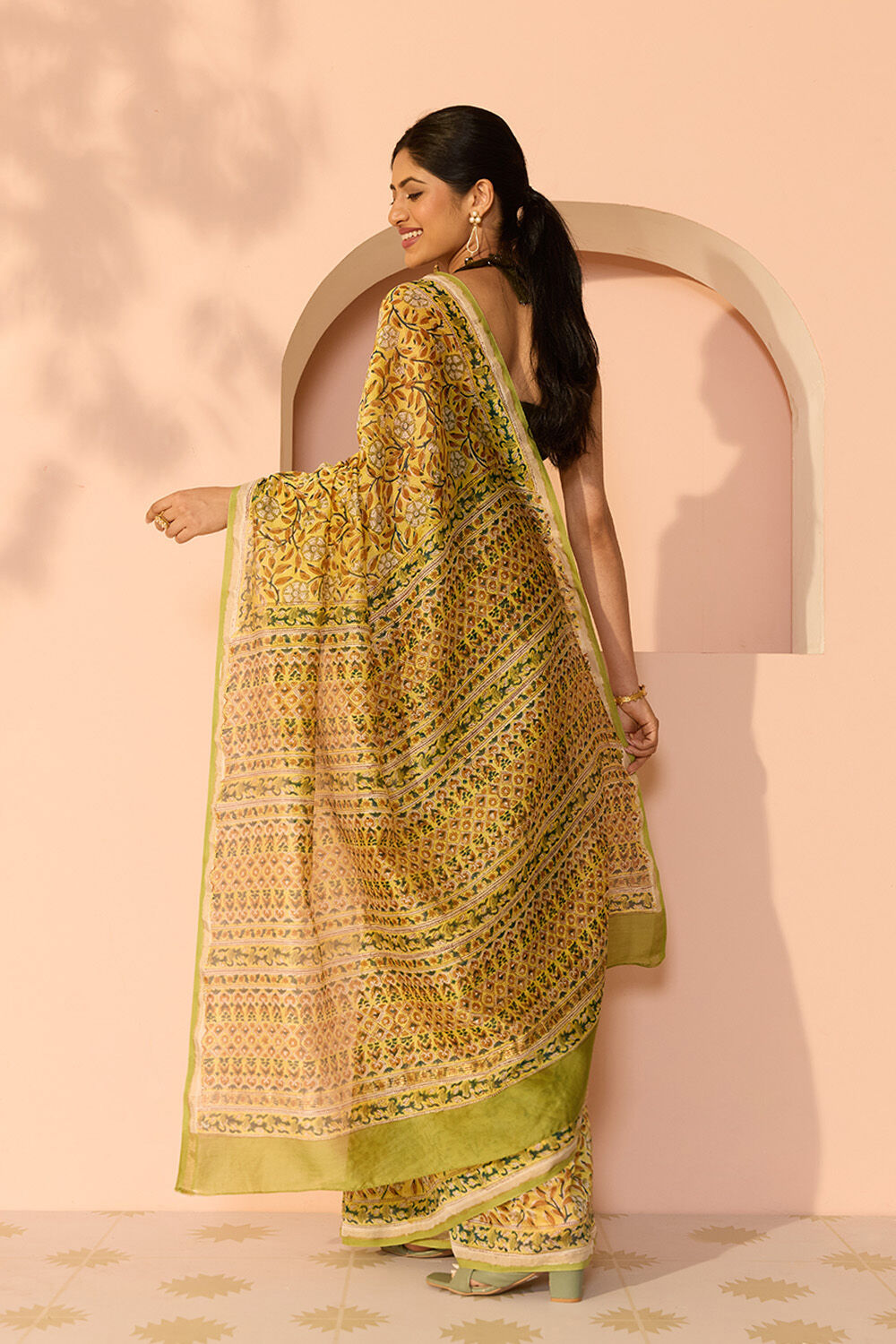 Yellow Rajasthan Pure Silk Cotton Printed Sanganeri Saree image number null