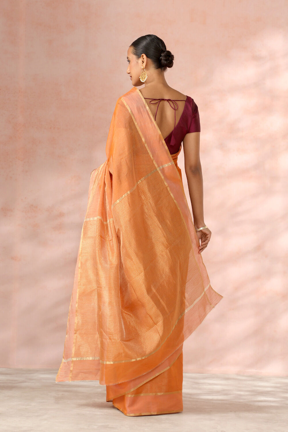 Dark Orange Chanderi Pure Silk Cotton Woven Saree image number null