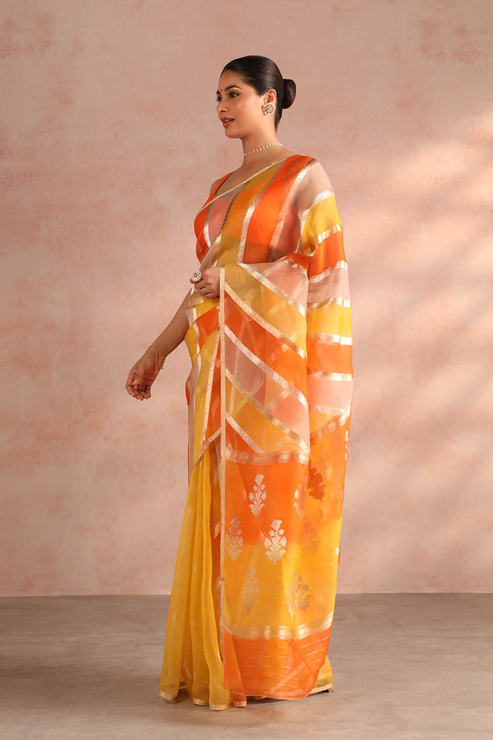 Orange Pure Silk Organza Kadwa Banarasi Saree image number null